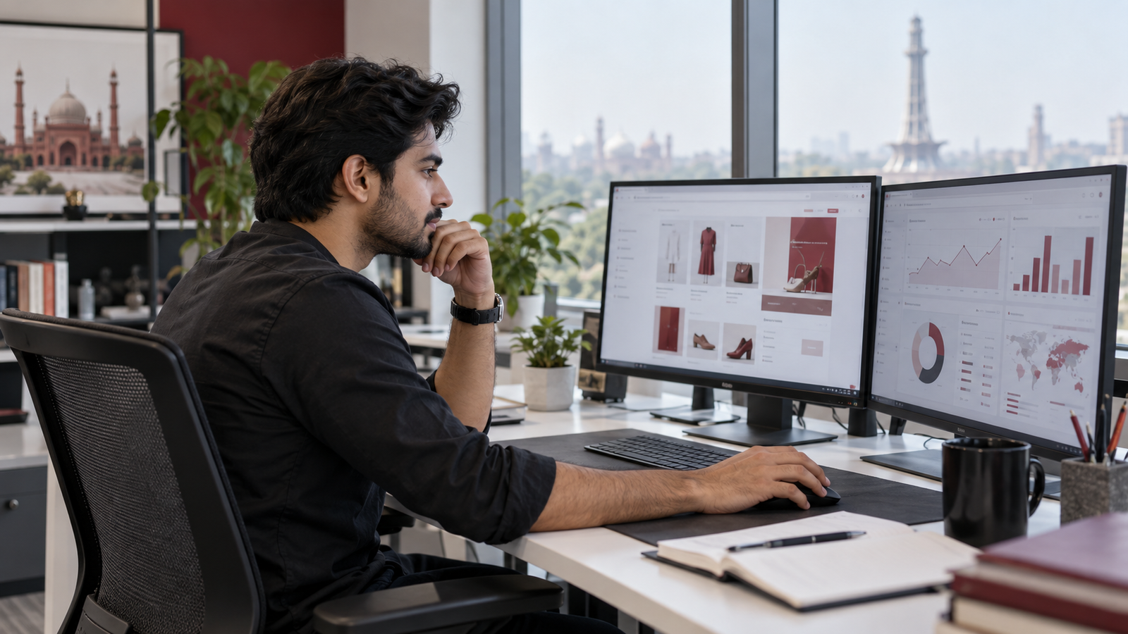 Digital commerce professional reviewing a store and campaign analytics