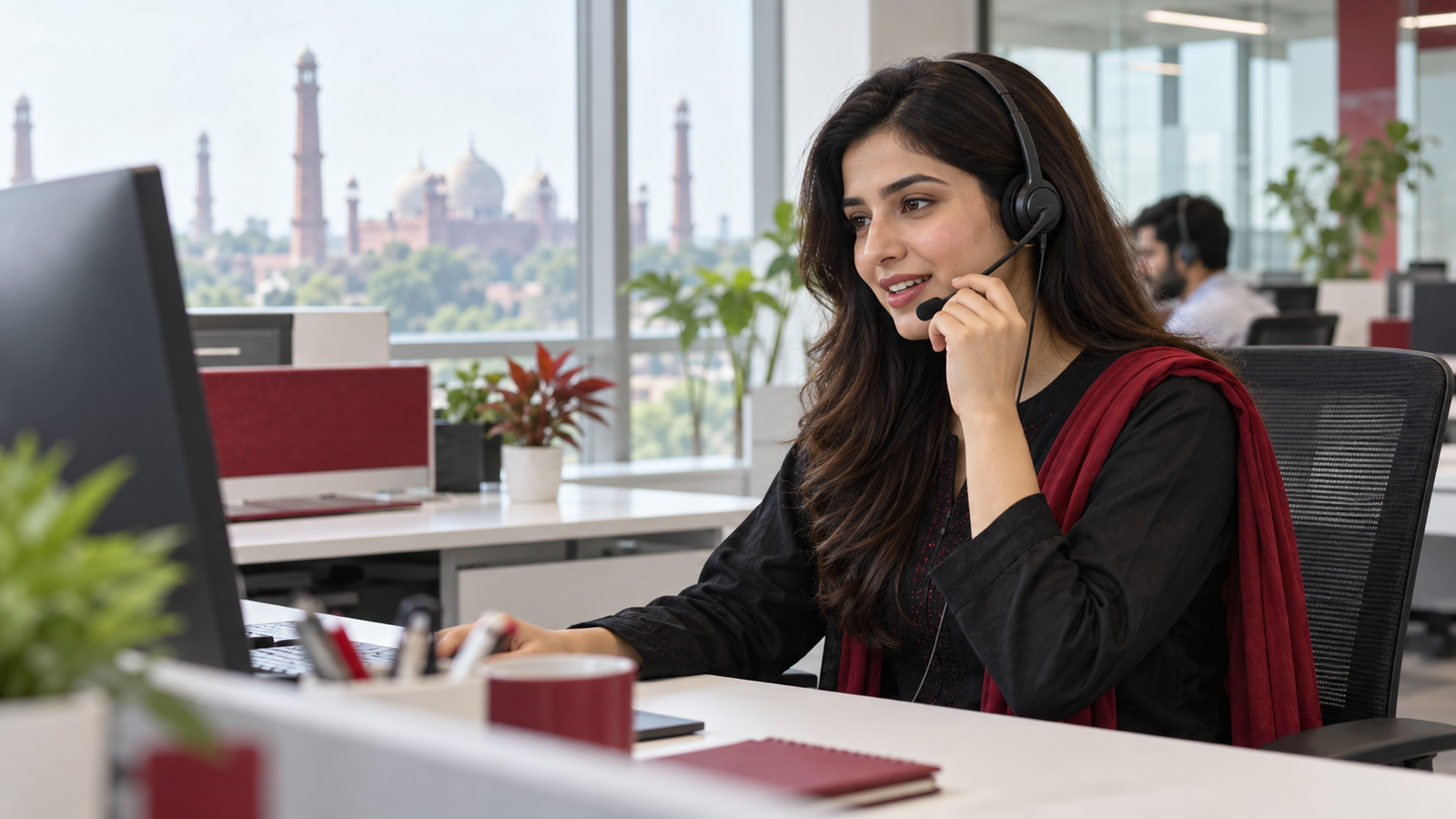 Customer support professional speaking with a customer